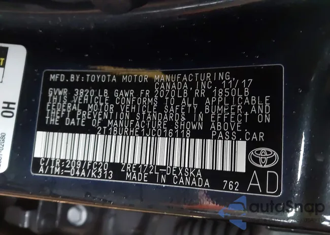 2T1BURHE1JC016118: 43982240