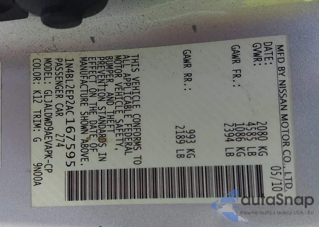 1N4BL2EP2AC167595: 43981311