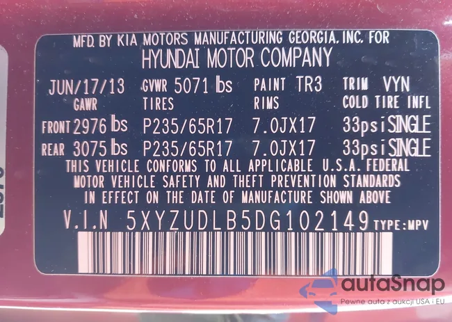 5XYZUDLB5DG102149: 43981330