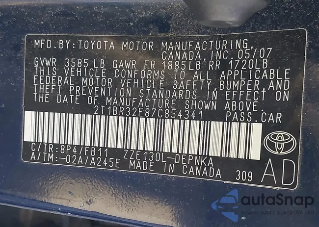 2T1BR32E87C854341: 43981558