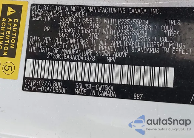 2T2BK1BA9AC043978: 43981671