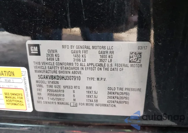 5GAKVBKD9HJ307910: 43982579