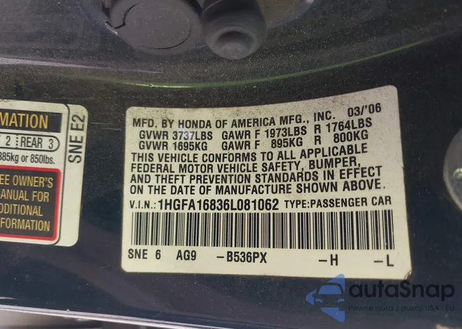 1HGFA16836L081062: 43982641