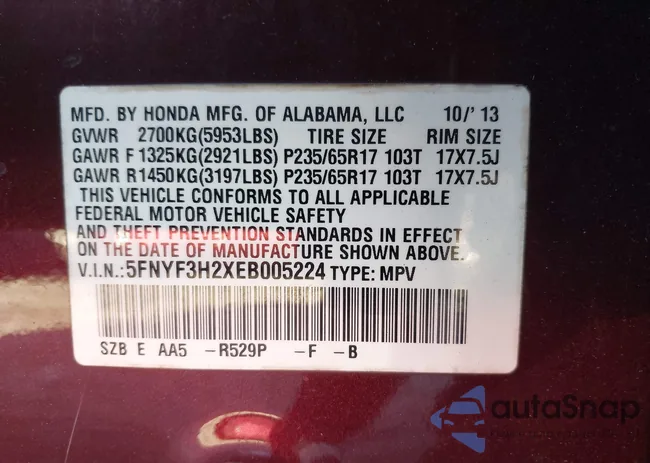 5FNYF3H2XEB005224: 43983717