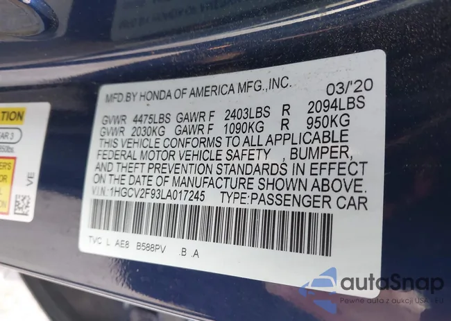 1HGCV2F93LA017245: 43984117