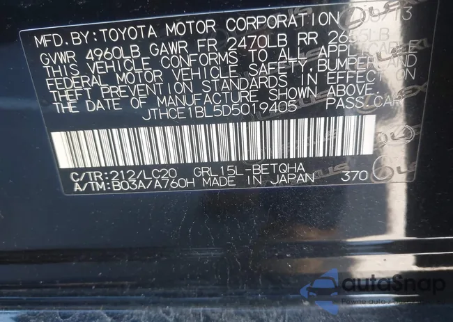 JTHCE1BL5D5019405: 43984256