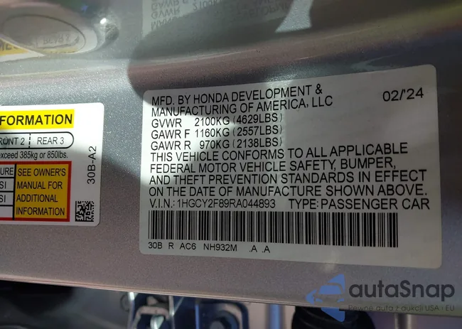 1HGCY2F89RA044893: 43983292