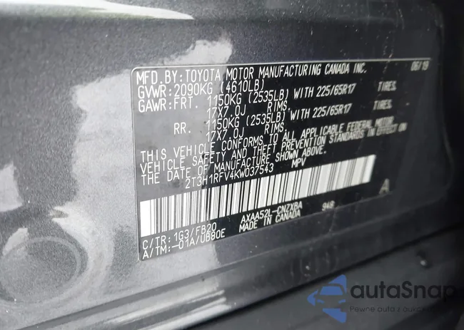 2T3H1RFV4KW037543: 43983427