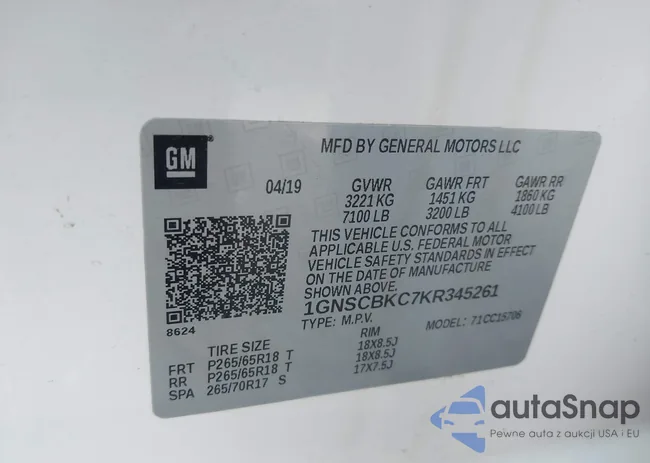 1GNSCBKC7KR345261: 43983454