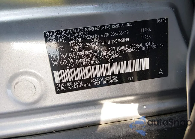 2T3Y1RFV4KC010764: 43983498