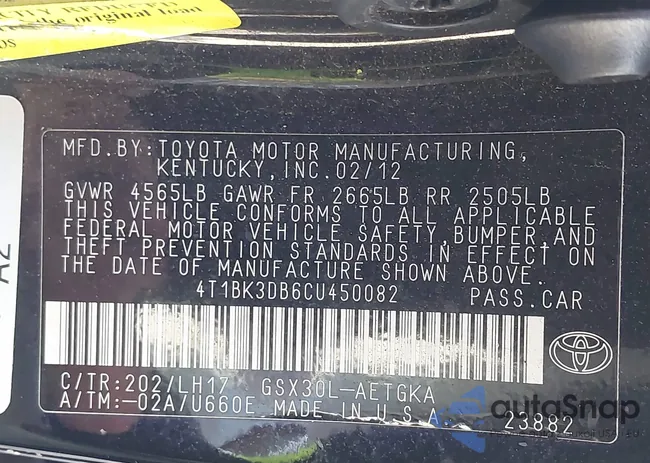 4T1BK3DB6CU450082: 43983543