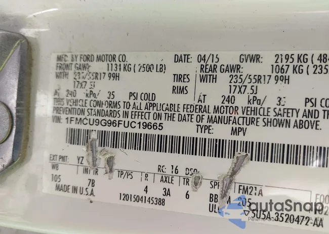 1FMCU9G96FUC19665: 43983609