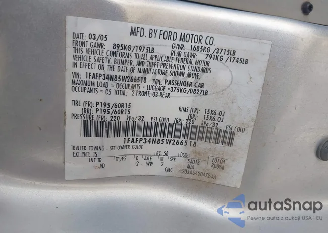 1FAFP34N85W266518: 43984775