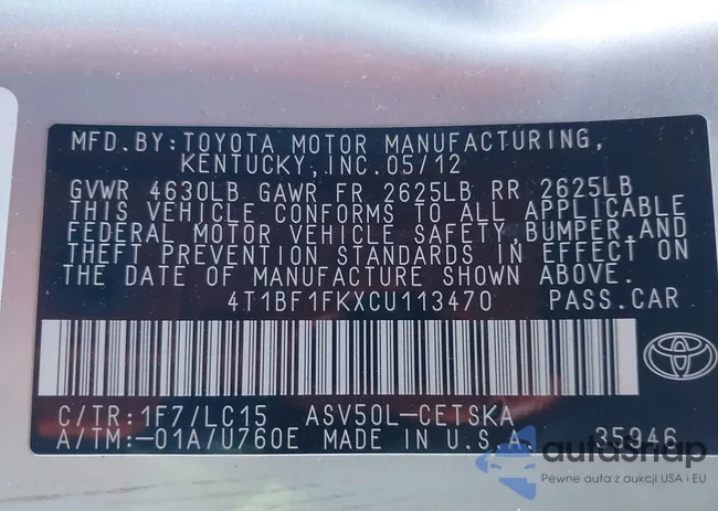 4T1BF1FKXCU113470: 43984790