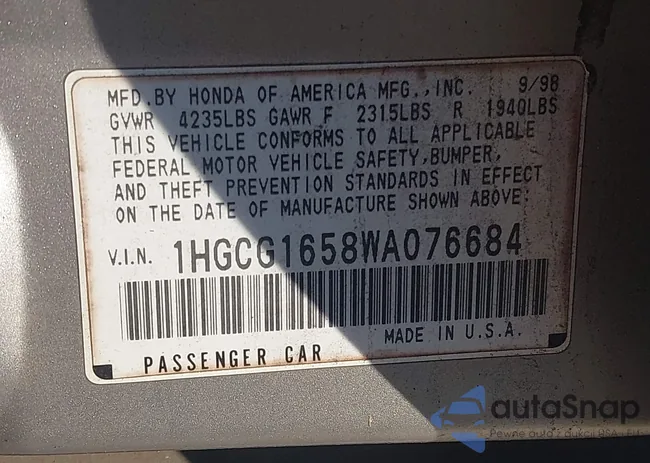 1HGCG1658WA076684: 43984845