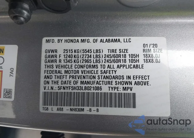 5FNYF5H33LB021086: 43984877