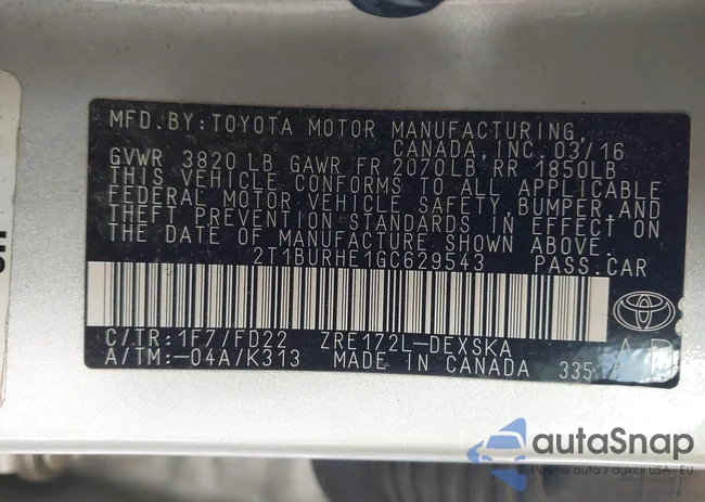 2T1BURHE1GC629543: 43984906