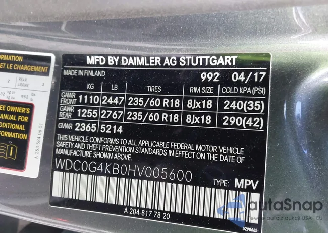 WDC0G4KB0HV005600: 43985082