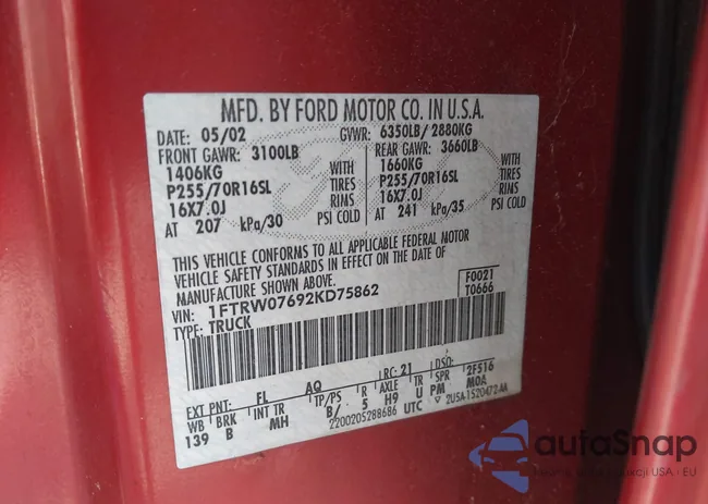 1FTRW07692KD75862: 43985153