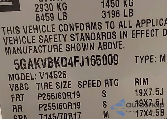 5GAKVBKD4FJ165009: 43984605