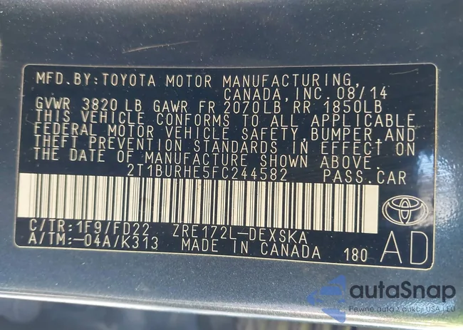 2T1BURHE5FC244582: 43984685