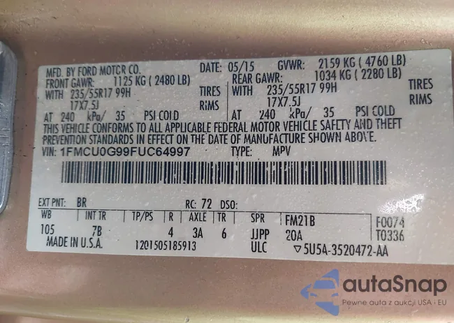 1FMCU0G99FUC64997: 43985735