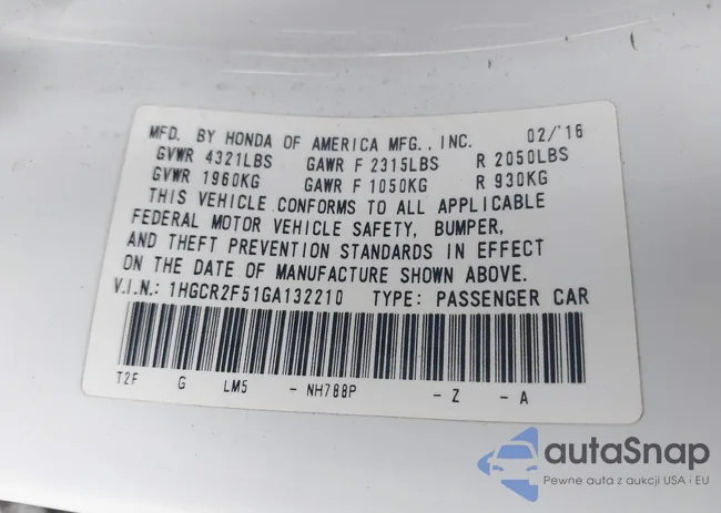 1HGCR2F51GA132210: 43985921