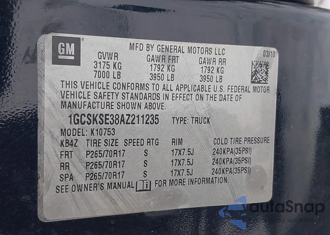 1GCSKSE38AZ211235: 43985957