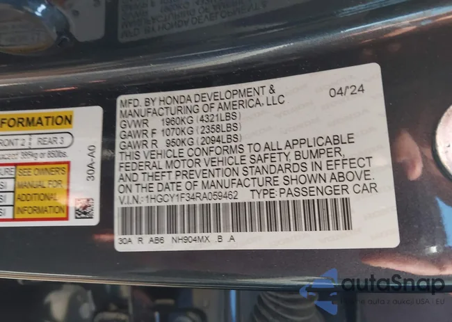 1HGCY1F34RA059462: 43986011