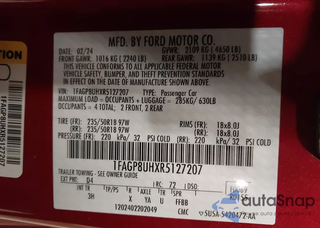 1FAGP8UHXR5127207: 43986107