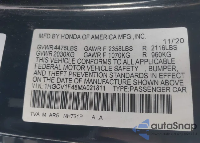 1HGCV1F48MA021811: 43986152