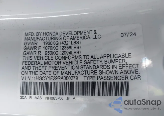 1HGCY1F29RA080279: 43985329