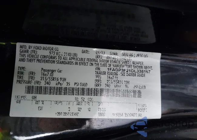 1FADP3F21DL338167: 43985615