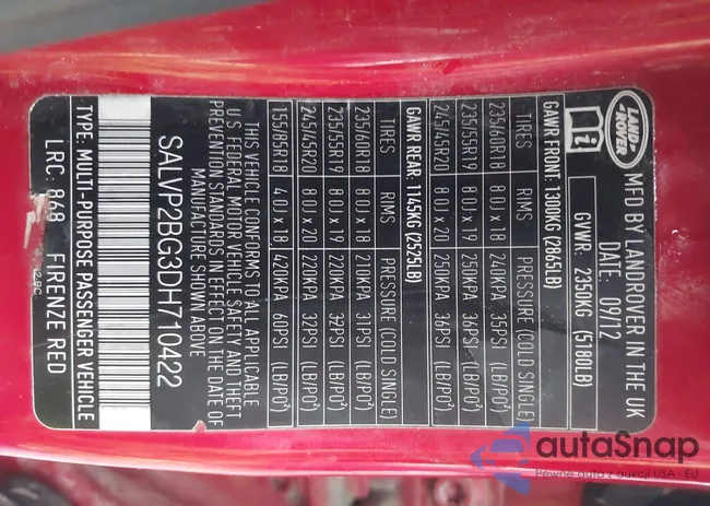 SALVP2BG3DH710422: 43985617