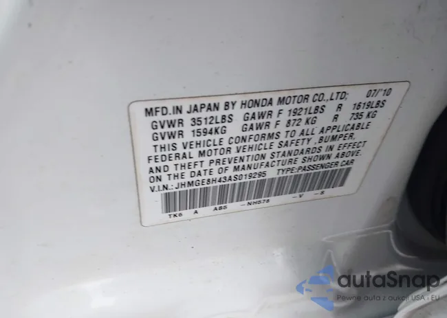 JHMGE8H43AS019295: 43986732