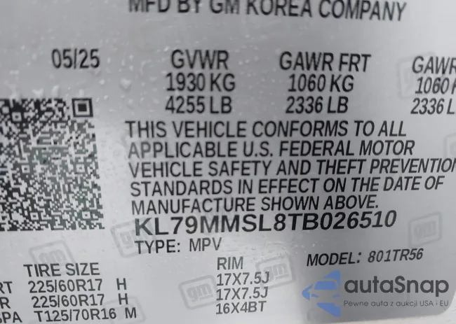 KL79MMSL8TB026510: 43986777