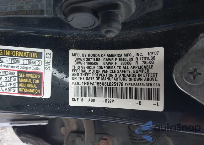 1HGFA155X8L025176: 43986487