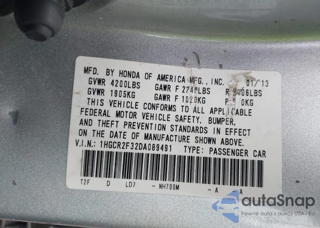 1HGCR2F32DA089491: 43986497