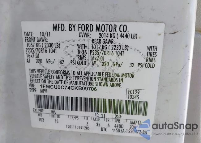 1FMCU0C74CKB09706: 43987707