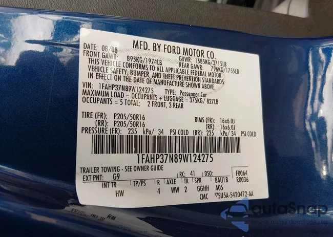 1FAHP37N89W124275: 43988078