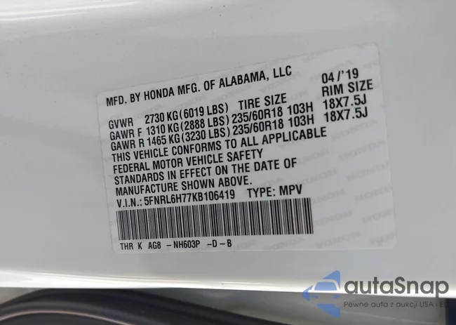 5FNRL6H77KB106419: 43988097