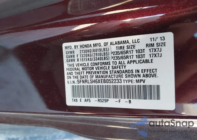 5FNRL5H6XEB052233: 43987413