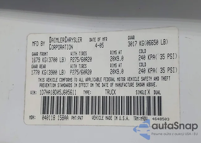 1D7HA18D05J605611: 43987452