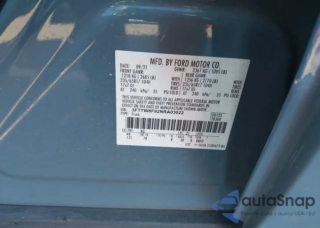 3FTTW8F92NRA03022: 43988713