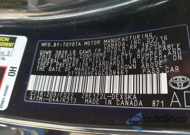 2T1BURHE4GC608461: 43988746