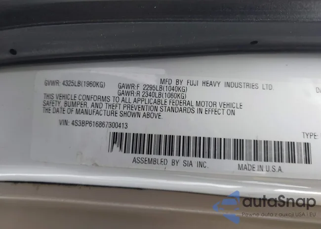 4S3BP616867300413: 43988748