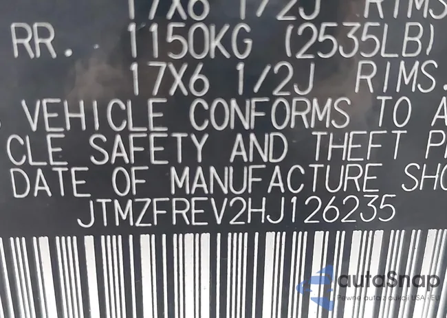 JTMZFREV2HJ126235: 43988904