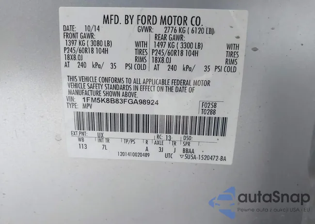 1FM5K8B83FGA98924: 43989190