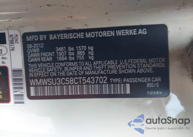 WMWSU3C58CT543702: 43989700