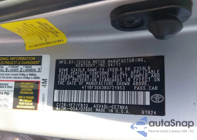 4T1BF3EK3BU731953: 43989812